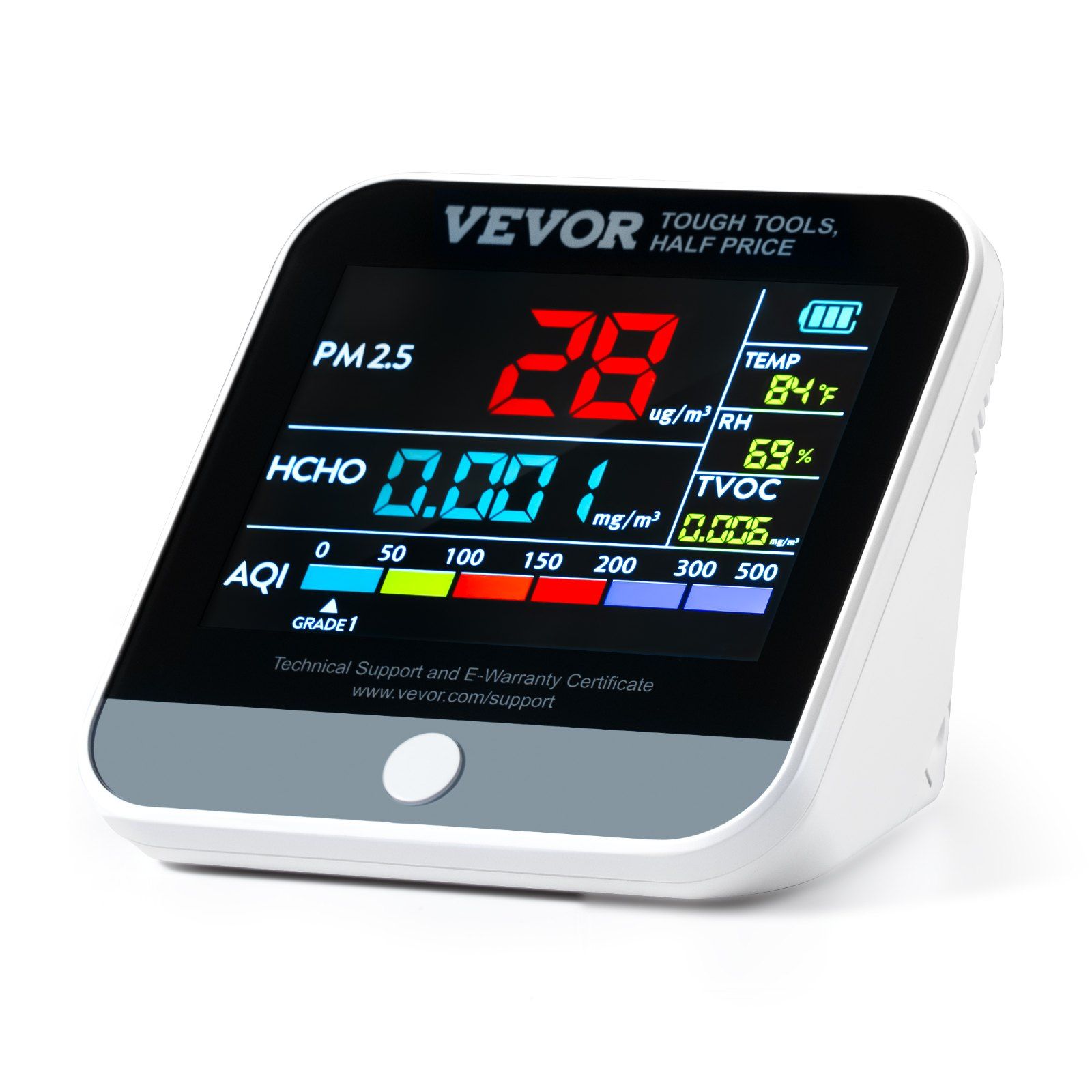 VEVOR Mini Air Quality Monitor 8-IN-1, Professional PM2.5 PM10 PM1.0 Particle Counter, Formaldehyde, Temperature, Humidity, TVOC AQI Tester for Indoor/Outdoor, Air Quality Meter w/Alarm Thresholds